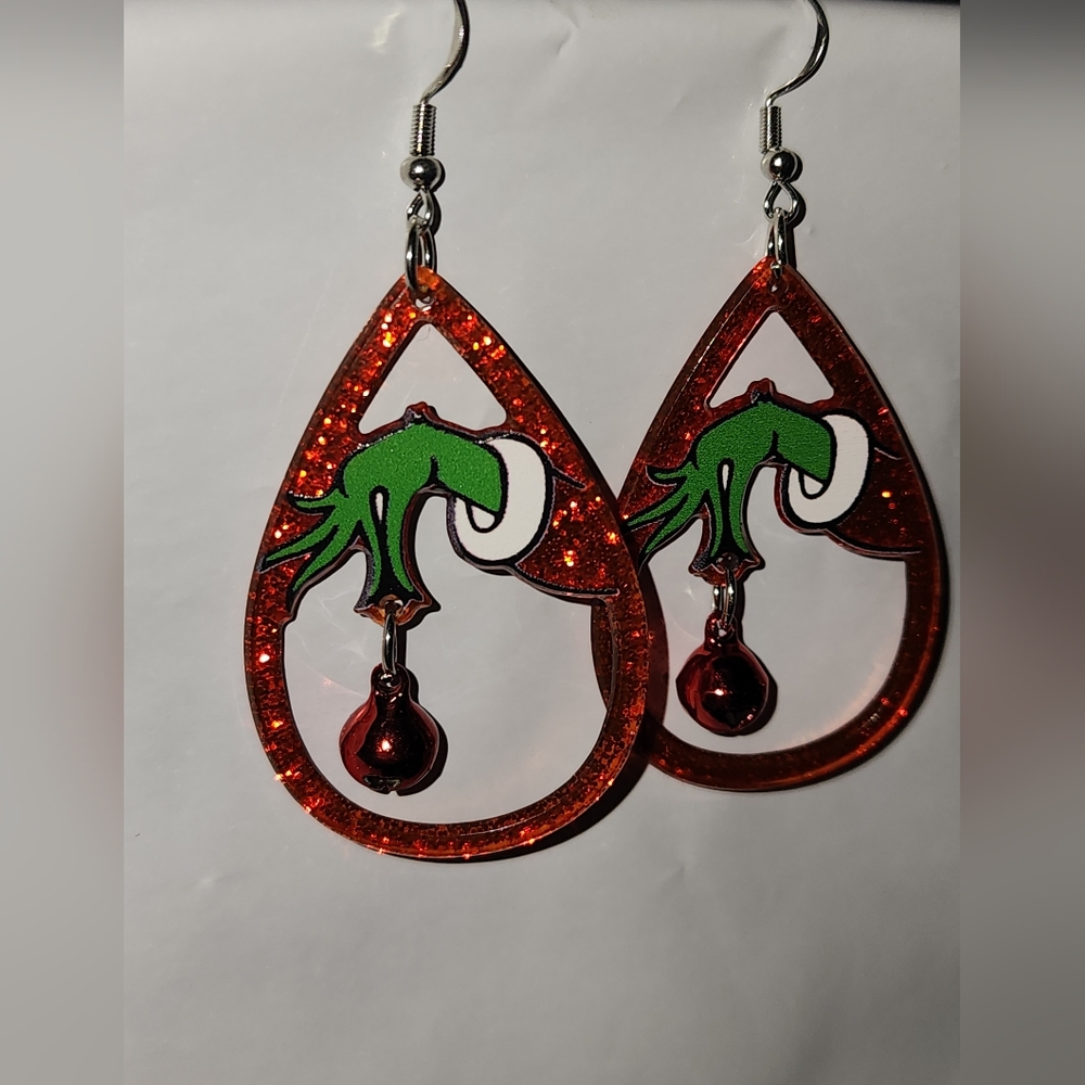 The Grinch Christmas Sparkly Dangle  Earrings